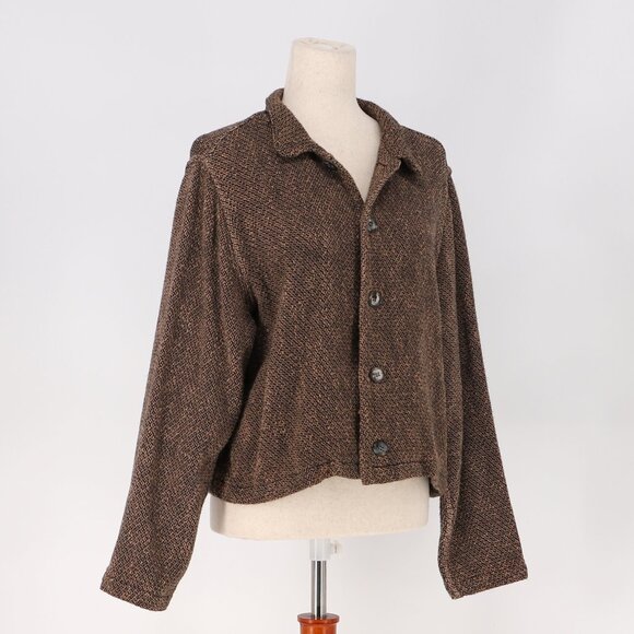CP SHADES Vintage Jacquard Knit Hand-dyed Multi Brown Button Up Jacket Size S - Picture 2 of 7